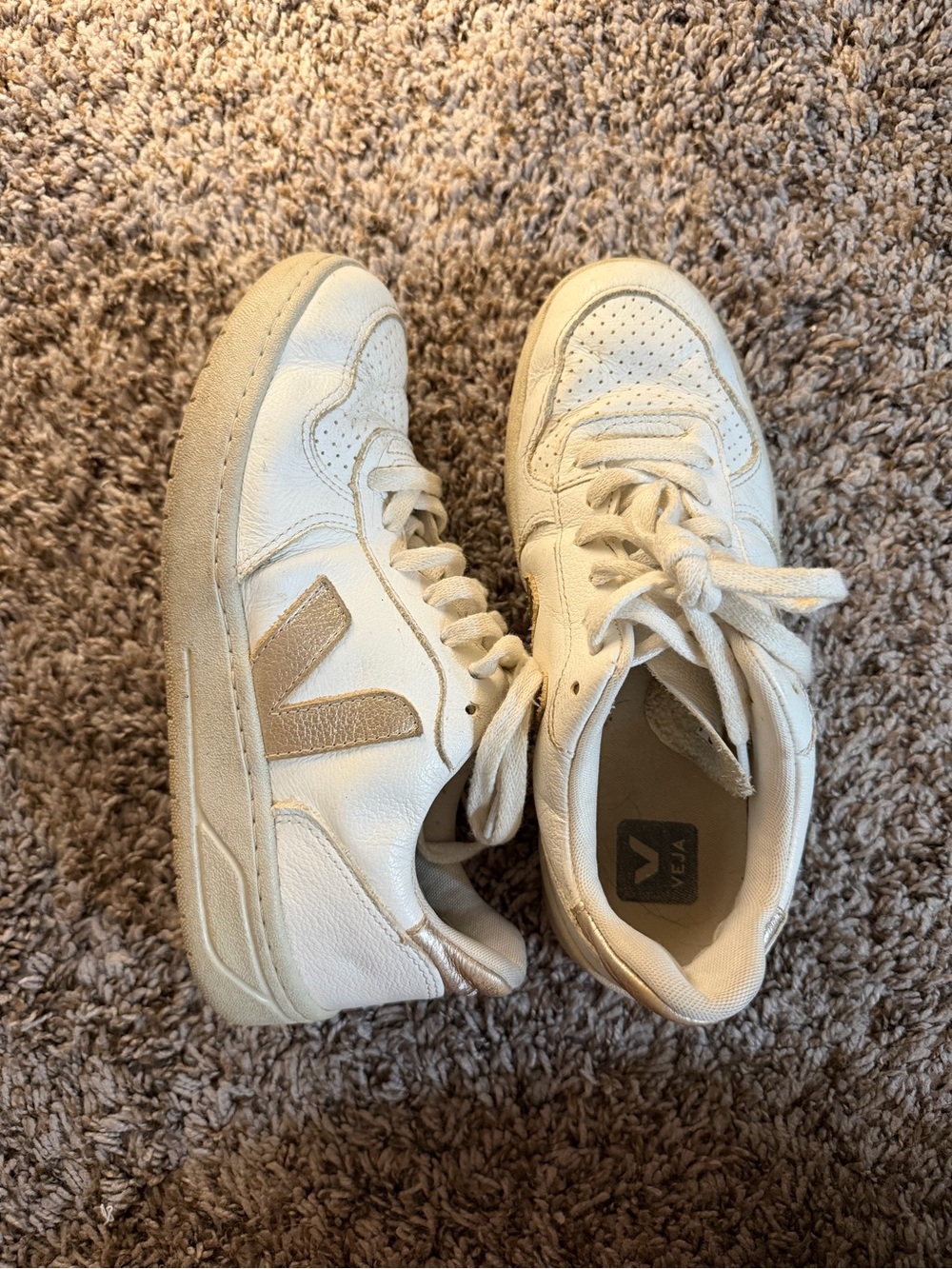 Veja Leather Sneakers in Off-White with Tan V Logo